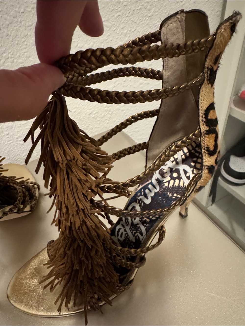 Sam Edelman Brown Braided Fringe Strappy High-Heels - Picture 3 of 7